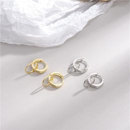 100% 925 Sterling Silver Hoop Earring High quality Women's Jewellery with Box double circle design Gold plated Wedding Stud Ear305j
