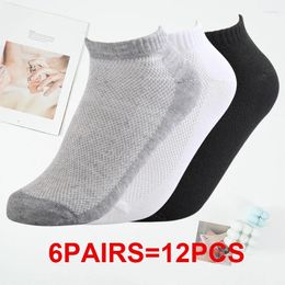 Men's Socks 6 Pairs Short Mesh Breathable Low Cut Invisible Boat Slippers Ankle Business Sox Solid Colour Casual EU 38-46