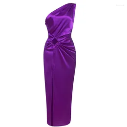 Casual Dresses One Shoulder Fashion Cut Out Pleated Evening Dress Women's Formal Purple Wedding Party Club Long Gown A Line Robe 2023