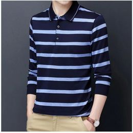 Fashion Men Clothing Long Sleeve Striped Polo Shirts Spring Autumn Business Casual Streetwear Korean Loose Versatile Tops 231222