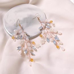 Dangle Earrings Rose Gold Silver Colour Fashion Wedding Hand Made Opal Rhinestone Bridal Accessories Drop Ear Jewellery