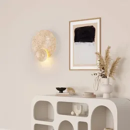 Wall Lamp Vintage Creative Yellow Travertine LED Warm Lighting Bedroom Bedside Living Room Indoor Decoration Sconce Fixture