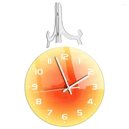 Wall Clocks Household Clock Decor Three-dimensional Gradient Sunset Table Hanging Dual-purpose Acrylic Round Desktop Ornaments