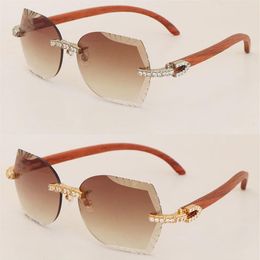 Luxury Big Diamond Set C Decoration Wooden Sunglasses for mens Designer Men Women Rimless Wood Sun glasses Cat Eye Vintage 8200761257w