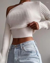 Women's Sweaters Cold Shoulder Crop Sweater Long Sleeve 2023 Autumn Winter Temperament Commuting Style Fashion Sexy Top