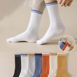 Men's Socks 5 Pairs Men Spring Summer Sports Comfortable Breathable Sweat-absorbing Odor-proof Striped Versatile Mid Tube Meias