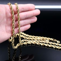 18K IP Gold Plated 24inch Rope chain 6mm 7mm stainless steel necklace Men's fashion style228S