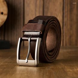 Belts Handmade Genuine Leather Belt Retro Top Layer Cowhide Trouser Stainless Pin Buckle For Men Vintage Waist Strap
