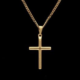 Mens Stainless Steel Cross Pendant Necklace with 60cm Cuban Link Chain or Gold Plated Box Chain New Fashion Hip Hop Necklaces Jewe285P