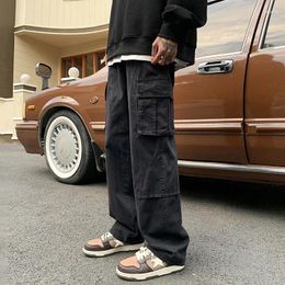 Men's Pants Casual Loose Straight Jogging Harajuku Hip-hop Halen Pocket Tube Male Solid Cotton Trousers Sweatpants
