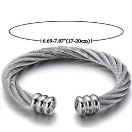 Large Elastic Adjustable Stainless Steel ed Cable Cuff Bangle Bracelet for Men Women Jewellery Silver Gold323r