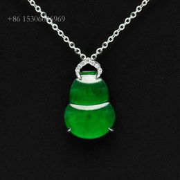 100% Natural Jade White Gold Imperial Green Color Icy Jadeite Cucurbit Pendant Charms