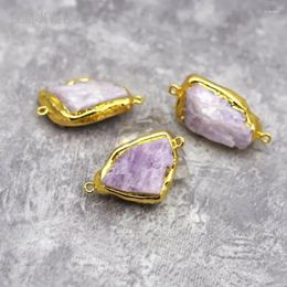 Pendant Necklaces 10pcs Gold Colour Kunzite Connector Reiki Healing Crystal Spiritual Collar Natural Stone Jewellery Making Supply Pink Charm