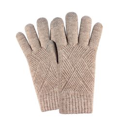 Cashmere Wool Knitted Gloves Autumn Winter Thick Warm Gloves Plush Inside Solid Mittens For Mobile Phone Tablet Pad