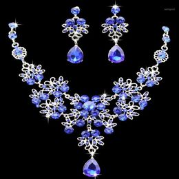 Earrings & Necklace KMVEXO Multiple Colours Water Drop Wedding Bridal Formal Party Prom Jewellery Sets Crystal Rhinestone Brides Sets270z