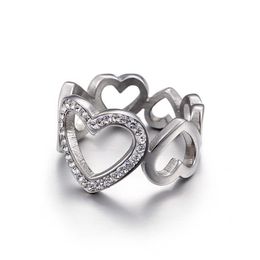 Fashion gold silver plated wide bands ring version stainless Hollow Heart Love Women rings quality jewelry294z