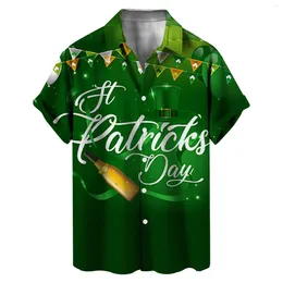 Men's Casual Shirts Male St. Patricks'S Day Fashion Letter Ireland Flag Print Short Sleeve Lapel Hawaii Beachwear Outdoor Holiday Streetwear