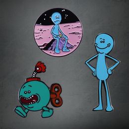 Pins Brooches I'm Mr Meeseeks Enamel Pin Rick Brooch Cartoon Blue Creatures Badge278Z