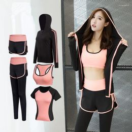 Yoga Outfits 5 PCS Set Women's Suit Fitness Clothing Sportswear For Female Workout Sports Clothes Athletic Running Bra Top