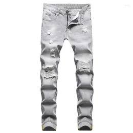 Men's Jeans Mens Large-size Straight Light Gray Denim Trousers Spring And Autumn Full Length Male Pants Ripped