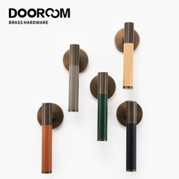 Dooroom Brass Leather Door Lock Set Modern Italian Style Interior Bedroom Bathroom Double Wood Door Lever Set Dummy Handle 231222