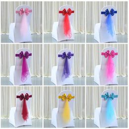 20pcspack Chair Sashes Stretch Spandex Bow Knot Bands With Butterfly Organza Ribbon For Wedding Banquet Fair Meeting Home 231222