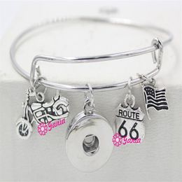 Whole New Arrival Interchangeable Jewellery USA Flag Motocycle Route 66 Charms Adjustable Snap Bangles Bracelets for Women Jewel2941