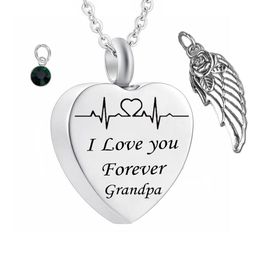 ' I love you Forever' Heart cremation Memorial ashes urn birthstone necklace jewelry Angel wings keepsake pendant for Gr285y