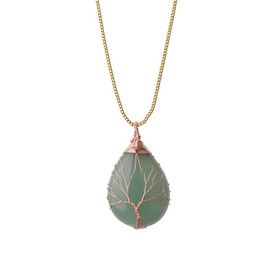 Tree of Life Wire Wrap Water Drop Necklace Pendant Natural Gem Stone DIY Jewelry Making258r