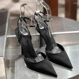 Dress Shoes 2023 Summer Rhine-drill Letter High Heels Sexy Pointy Stiletto With A Word Buckle Bag Head Sandals Women