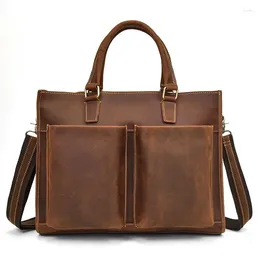 Briefcases Briefcase Computer Bag Genuine Leather Crazy Horse Men's Messenger For Men Laptop Maletines-hombre