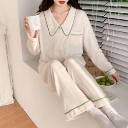 Women's Sleepwear 2pcs Pyjamas For Women Thin Printed Long Sleeve Single Breasted Cardigan Loose Trousers Loungewear Pyjamas Woman Pjs