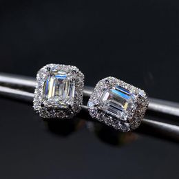 Emerald Cut Moissanite Diamond Stud Earring 100% Real 925 sterling silver Promise Wedding Earrings for Women Bridal Jewelry275F