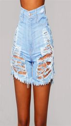 Blue Hole High Waist Casual Denim Shorts Women 2021 Summer Sexy Ripped Straight Slim Streetwear Short Jeans Lady Q01313636209