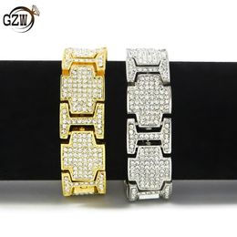 New Fashion Gold Silver Black Stainless Steel Hip Hop Bling Diamond Mens Chain Bracelet Punk Rock Rapper Jewellery Gifts for Boys Wh267L