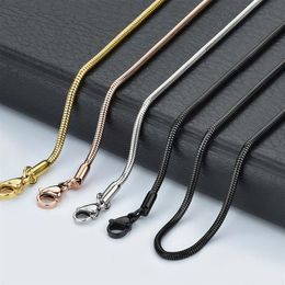 Stainless Steel Snake Chain 1 2mm 18-32 inches silver gold rose gold black Snake Chain Pendant Necklace Jewelry319B