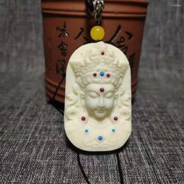 Charms Natural Ivory Fruit Hand Carving Guanyin Bodhisattva Pendant DIY Jewellery Necklace Charm Car Hanging Ornaments Craft Collectibles