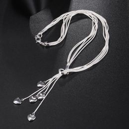 925 Sterling Silver Heart Pendant Long Necklace Elegant Jewellery for Ladies Muliti Chain Wedding Evening Party Accessories245a