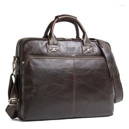 Briefcases Top Quality Men Business Briefcase Computer Bag Women Genuine Leather Laptop Handbag Male Luxury Shoulder Bags Bolso Hombre 2023