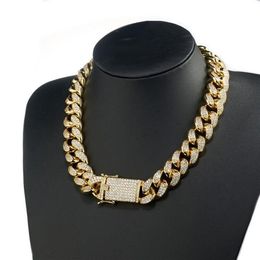 20mm 16-36inches Heavy Iced Out Zircon Miami Cuban Link Chain Necklace Choker Bling Hip hop Gold Silver Rosegold Jewelry261B