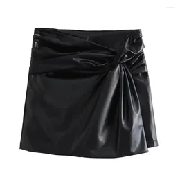 Skirts Women Artificial Leather Skirt Fashionable High Waisted Asymmetrical Mini Trendy Party And Vacation Short