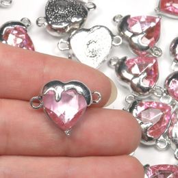 Charms WZNB 10Pcs Crystal Hearts Geometry Alloy Pendant Connector For Jewellery Making Handmade Bracelet Necklace Diy Accessories