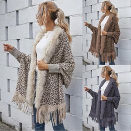 Scarves Leopard Shawl Tassel Pashmina Women Elegant Wraps False Fur Collar Cardigan Coat Autumn Winter Cape Muffler Poncho Echarpes