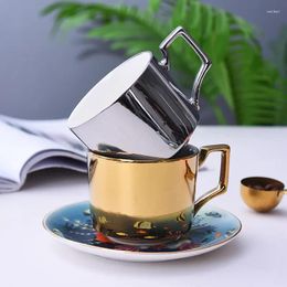 Mugs Gold Silver Creative Coffee Cups Full Of Reflection Mirror Ceramic Plated And Saucers Teacups