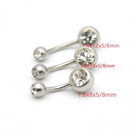 Double Clear CZ Gem Belly button rings Navel Bar Fashion Body Piercing Jewellery 14G 316L Surgical Steel Crystal Women Whole260N