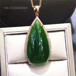 Wholesale Price Gemstone Jewelry Gold Pear Shape Natural Hetian Jasper Jade Stone Charm Pendant