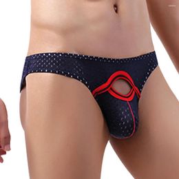 Underpants Underwear Men's Sexy Low Waist Briefs U-Bulge Pouch Panties Knickers Hollow Out Patchwork U Convex Male Gay Bikini