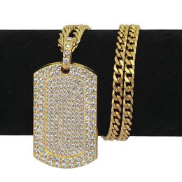 Mens Hip Hop Necklace Jewellery Full Rhinestone Iced Out Dog Tag Pendant Gold Necklaces For Men326Z