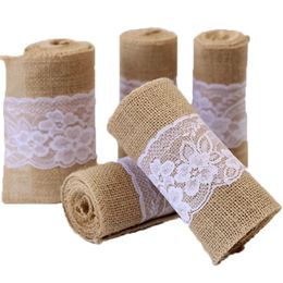 15x240cm Natural Linen Ribbons 1234510rolls Vintage Jute Wedding Chair sash Christmas table flag DIY Crafts bowtie Decor 231222