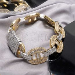 Two Tone Moissanite Chain 15mm Gold Plated Baguette Diamond Miami Cuban Chain Pig Nose Hip Hop Jewelry Men Cuban Link Chain